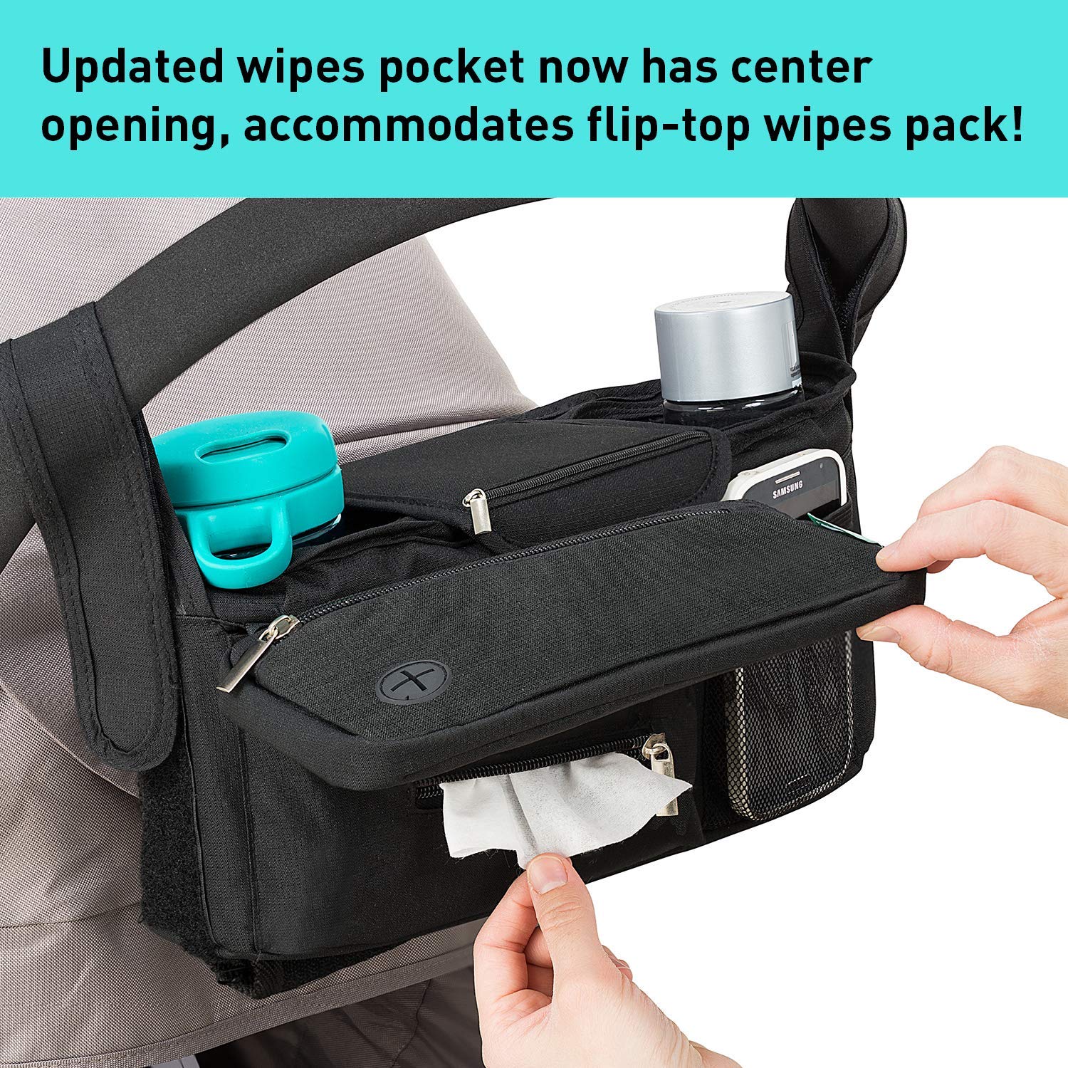 Non-Slip Stroller Organizer With Cup Holders, Exclusive Straps Grip Handlebar. Universal Fit For Uppababy Vista Cruz Nuna Baby Jogger Bob Britax Bugaboo Graco Stroller Accessories Caddy Parent Console : Baby