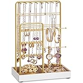 SONGMICS Jewelry Holder, Jewelry Organizer, Jewelry Display Stand with Metal Frame, Pale Gold UJJS021A01