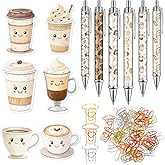 Gilprop 54 Pcs Coffee Theme Gifts 6 Pads Sticky Notes Memo Note 12 Cute Ballpoint Pens 36 Coffee Cup Shaped Paper Clips Bookmarks for Office Supplies Party Favor Coworker Employee Staff Team Gifts