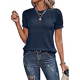 Dokotoo Womens Summer Tops Dressy Casual Crewneck Short Sleeve Shirts Solid Hollow Out Knit Loose Sweater Blouses