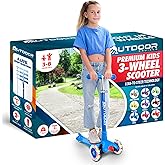 Outdoor Cruiser 3-Wheel Kids Scooter – with Lean-to-Steer Technology, Wide Deck, Led Lighted Wheel, 4-Level Adjustable Height T-bar Handle, Support Kids Up to 150 Lbs, for Boys & Girls Ages 3-8, Blue