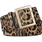 RISANTRY Wide Belts for Women Leather Wide Belts Fashion Thick Black Belt With Gold Buckle Belt for Dresses