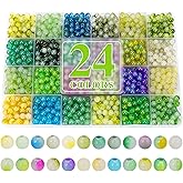 XSEINO About 1200+ pcs 6mm Glass Beads Bracelet Making Kit, 24 Assorted Green Bi-Color Fusion Series Crystal Beads for Jewelry Making, DIY Crafts, Friendship Bracelets