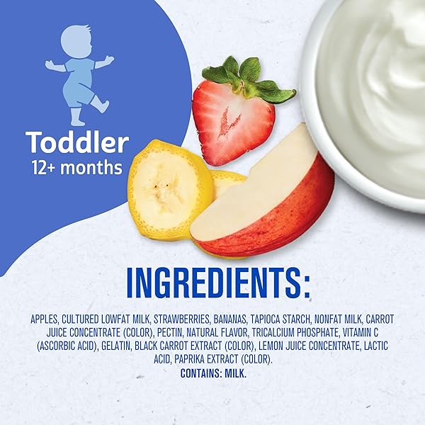 GERBER TODDLER FOOD, STRAWBERRY BANANA, FRUIT PUREE AND YOGURT POUCH. NO ADDED SWEETENERS, 12PK