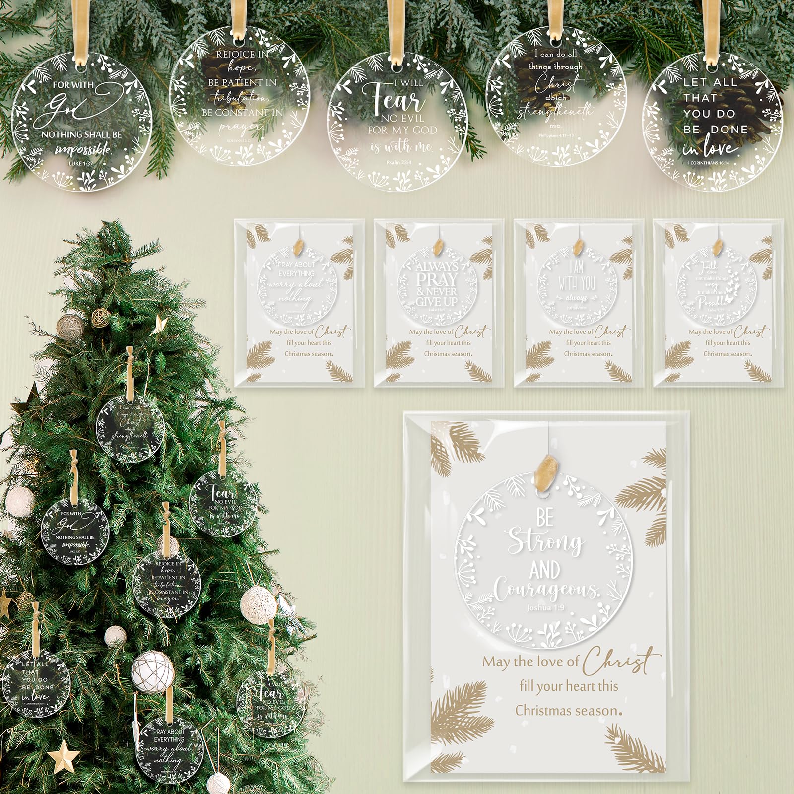 Photo 1 of Barydat 50 Sets Christian Christmas Ornament Bulk Religious Bible Verse Acrylic Hanging Ornament Inspirational Quotes Ornaments Church Party Favors for Holiday Christmas Tree Home Decor (Baptism)