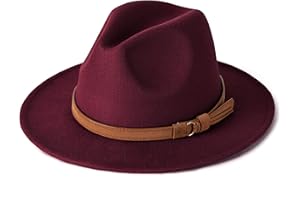 Vim Tree Unisex Wide Brim Felt Fedora Hats Men Women Panama Trilby Hat with Band D-Red M (Head Circumference 22"-22.8")
