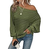 SISKIN Oversized Off Shoulder Pullover Asymmetrical Sweaters Knitted Batwing Striped Trendy Cozy Sweater for Winter