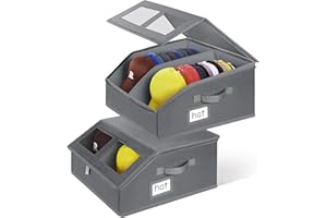 RZMAYIS 2 Pack Hat Storage for Baseball Caps-Holds Up to 48 Caps, Hat Organizer for Closet Stackable Hat Box with Cardboard, Dustproof Baseball Cap Organizer with 2 Handles for Home Travel (Grey, 2Pack)