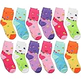 Falari 12-Pack Girl Toddler Kids Cotton Crew Socks, Athletic School Socks