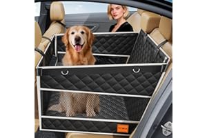PETICON Dog Car Seat for Large Medium Dogs, One-Piece Hard Bottom Back Seat Extender for Dogs with 2 Mesh Windows, Waterproof Pet Carseat with Storage Pocket for Cars, SUVs and Trucks