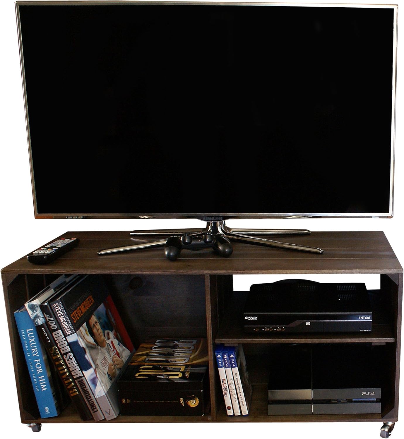 LIZA LINE Mesa DE Madera, Mueble TV con 3 Compartimentos y Ruedas