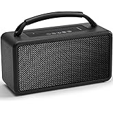 DINDIN Portable Bluetooth Speaker: 80W (Peak), 20H Playtime, Loud Wireless Wood Speakers with Bass, AUX and USB Input, Subwoofer, TWS Pairing, Vintage Speaker for Outdoor, Home, Office (Black)