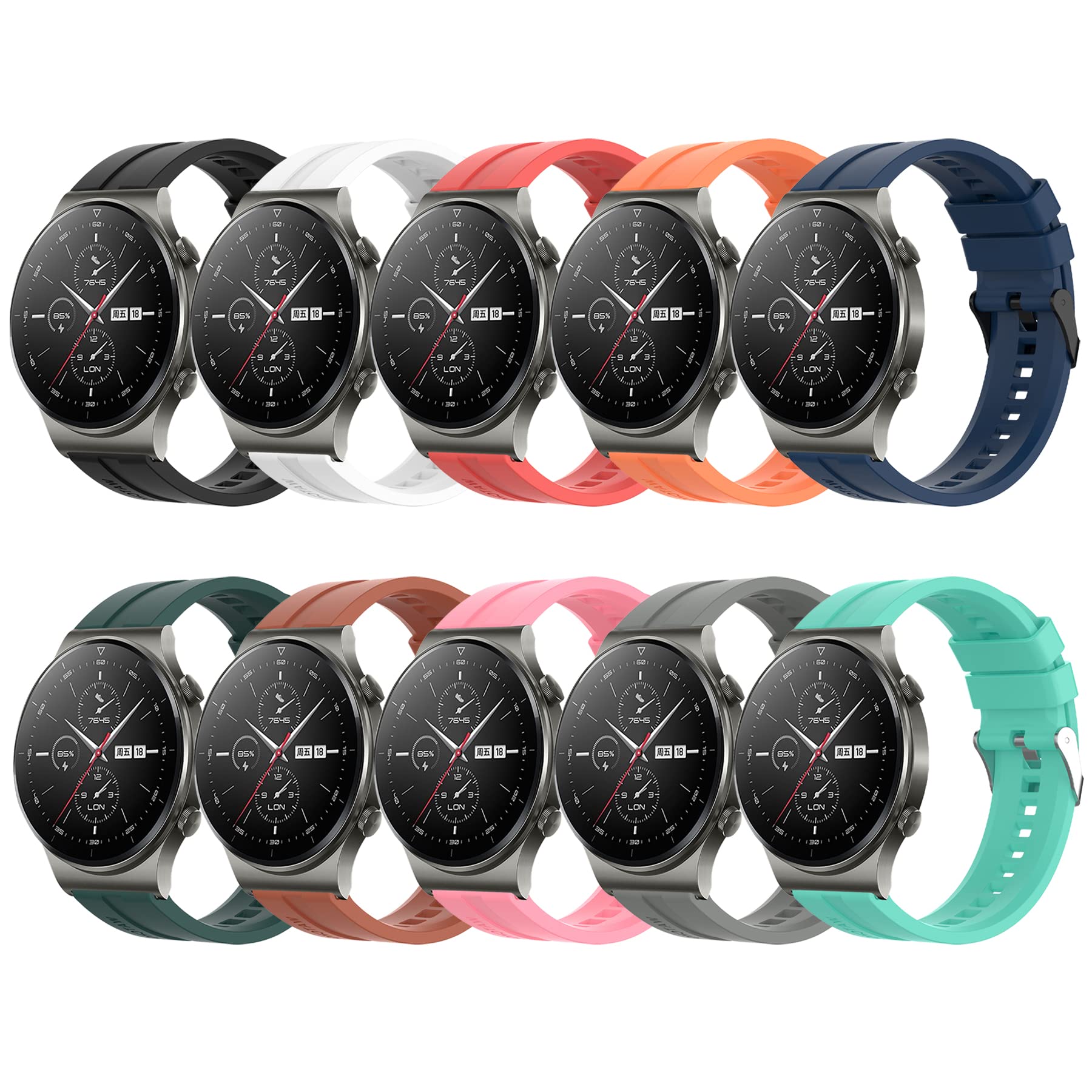 MIJOBS 10PCS Straps Compatible with Huawei Watch GT 2 Pro/GT3 Pro/GT5 Pro/GT6 PRO, GT2/3/4/5 46MM, 2e, Watch4 Pro/3Pro/4/3 Wristband Sport Breathable Silicone Watchbands