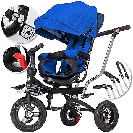 5in1 Dreirad Kinderdreirad Kinder Fahrrad Rad ?Kinderwagen mit lenkbarer Schubstange ?klappbares, ?flüsterleise Gummireifen u