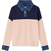 Women’s Sweaters Long Sleeve Denim Lapel V Neck Buttons Closure Pullover Tops Casual Winter Polo Sweater