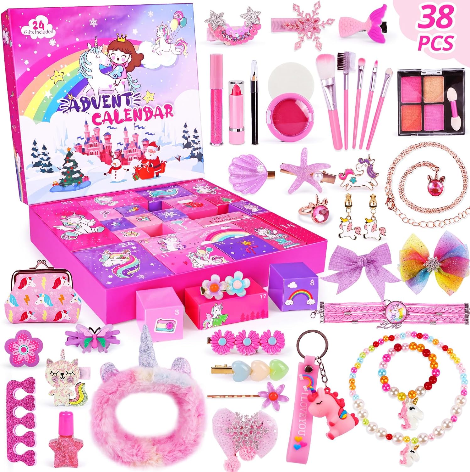Advent Calendars - Advent Calendar 2023 Girls 24 Days Christmas Countdown Calendar Unicorn Kit Christmas Gifts for Kids Christmas Stocking Stuffers Toys for 4 5 6 7 Year Old Girl Birthday Valentines Gifts