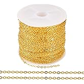 KISSITTY 32.8 Feet Golden Cable Chains 2.5x2mm Flat Oval Link Soldered Metal Chain for Women Men Jewelry Making Necklaces Bracelets Earrings Crafting