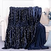 Stellhome Navy Blue Throw Blanket, Ultra Soft Thick Flannel Star Foil Print Fleece Bed Blanket for Sofa Couch, Twin Size 80"x65"