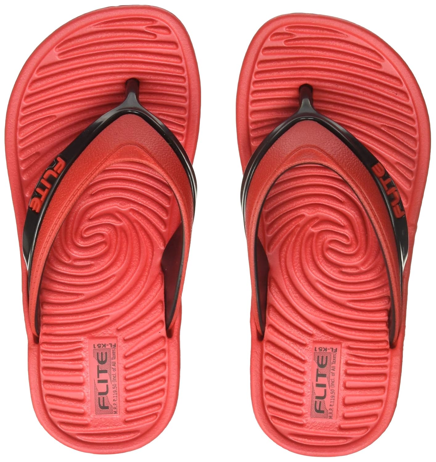 red and black flip flops