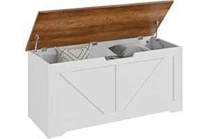 HOMCOM Storage Chest, Storage Bench with 2 Safety Hinges and U-shaped Cut-out Pull for Living Room, Entryway, 39.4" x 15.7" x
