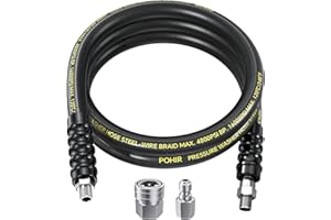 POHIR 8FT Pressure Washer Whip Hose 4800psi 3/8'' Steel Wire Braided with 3/8'' Quick Connect Plug, Reel Connector Jumper Hose for Pressure Washing (4800PSI, 8 FT)