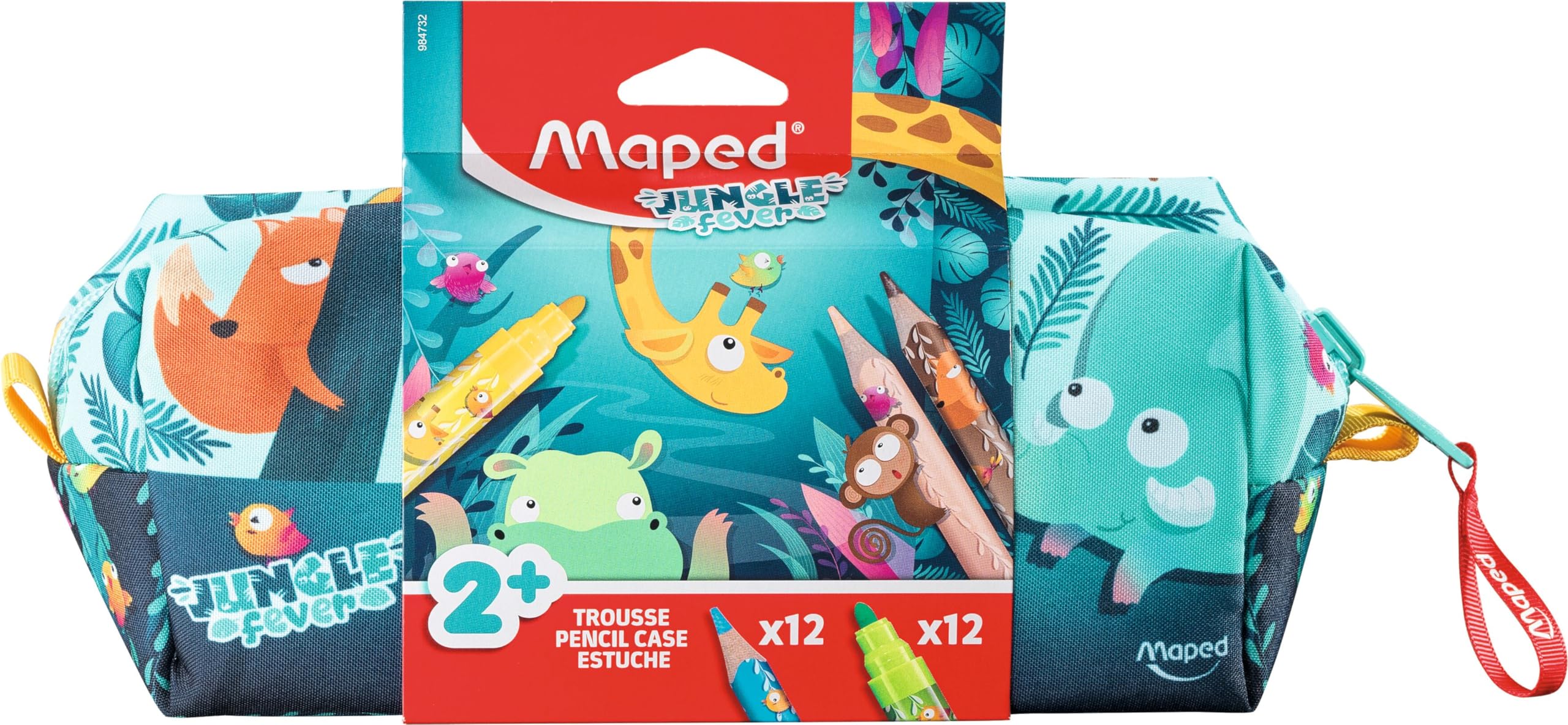Maped - Jungle Fever colouring set - Early Age filled pencil case with colouring tools - 12 coloured pencils + 12 felt-tip pens - Suitable for children from 2 years old — image 1