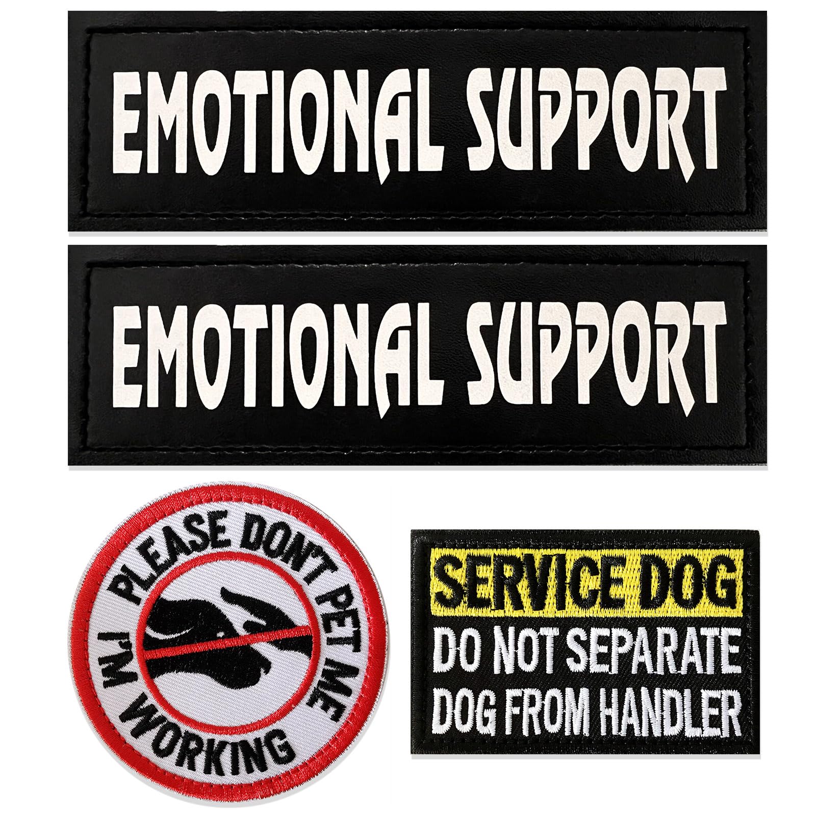Photo 1 of 4 Pcs Reflective Dog Patches for Service Dog Vest Tactical Hook Loop Harness Removable Patch Set with Velcro Embroidered, Emotional Support & Don’t Pet Me & Do Not Separate (Emotional Support)