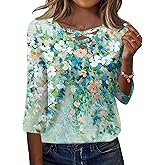 Rapbin Women Blouses Dressy Casual Spring Tops 3/4 Length Sleeve Womens T Shirts V Neck Criss Cross Tees