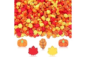 SEPGLITTER Fall Polymer Clay Beads, 300pcs Thanksgiving Fall Leaf Pumpkin Clay Beads for Jewelry Making Autumn DIY Bracelet Necklace Accessories Craft Party Supplies