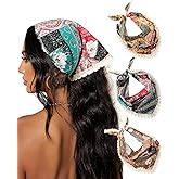 AWAYTR 3Pcs Hair Bandanas Head Kerchief for Women Girls Tie-Back Boho Hair Scarf Headband Bandana Triangle Head Scarf