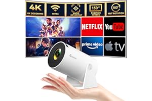 Aubor Mini Projector 1080P Support Smart Projector with Android TV 180° Rotatable Portable Projector with WiFi and Bluetooth5.2 Outdoor Short Throw Auto Keystone 130'' Screen Home Theater Projector