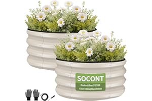 SOCONT Round Galvanized Raised Garden Bed Kit, 2 x 2 x 2 x 1ft White Galvanized Garden Boxes, Outdoor for Vegetables.