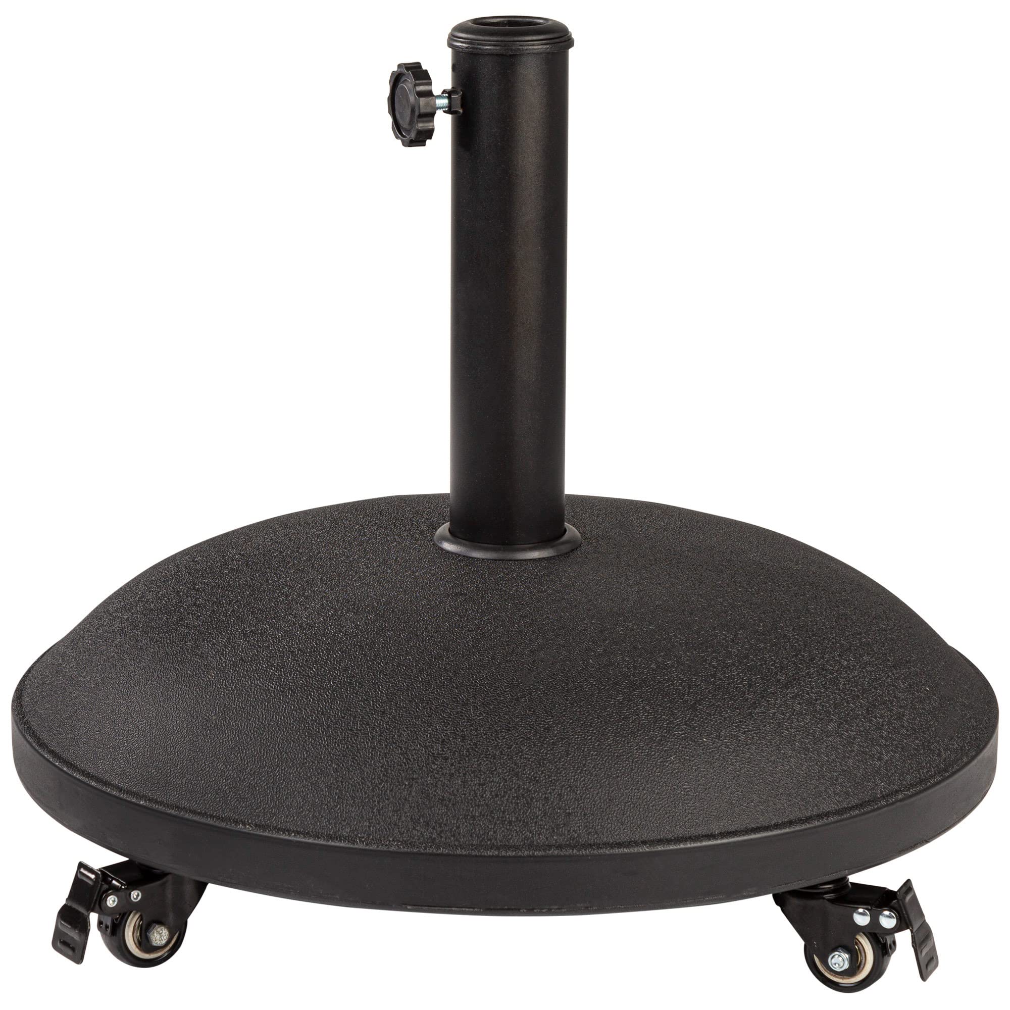 Aktive Round Parasol Stand with Wheels, Cement Base 25 kg, Adjustable Steel Tube Ø35-48 mm, Weatherproof, Diameter 50 cm, Colour Black (53899)