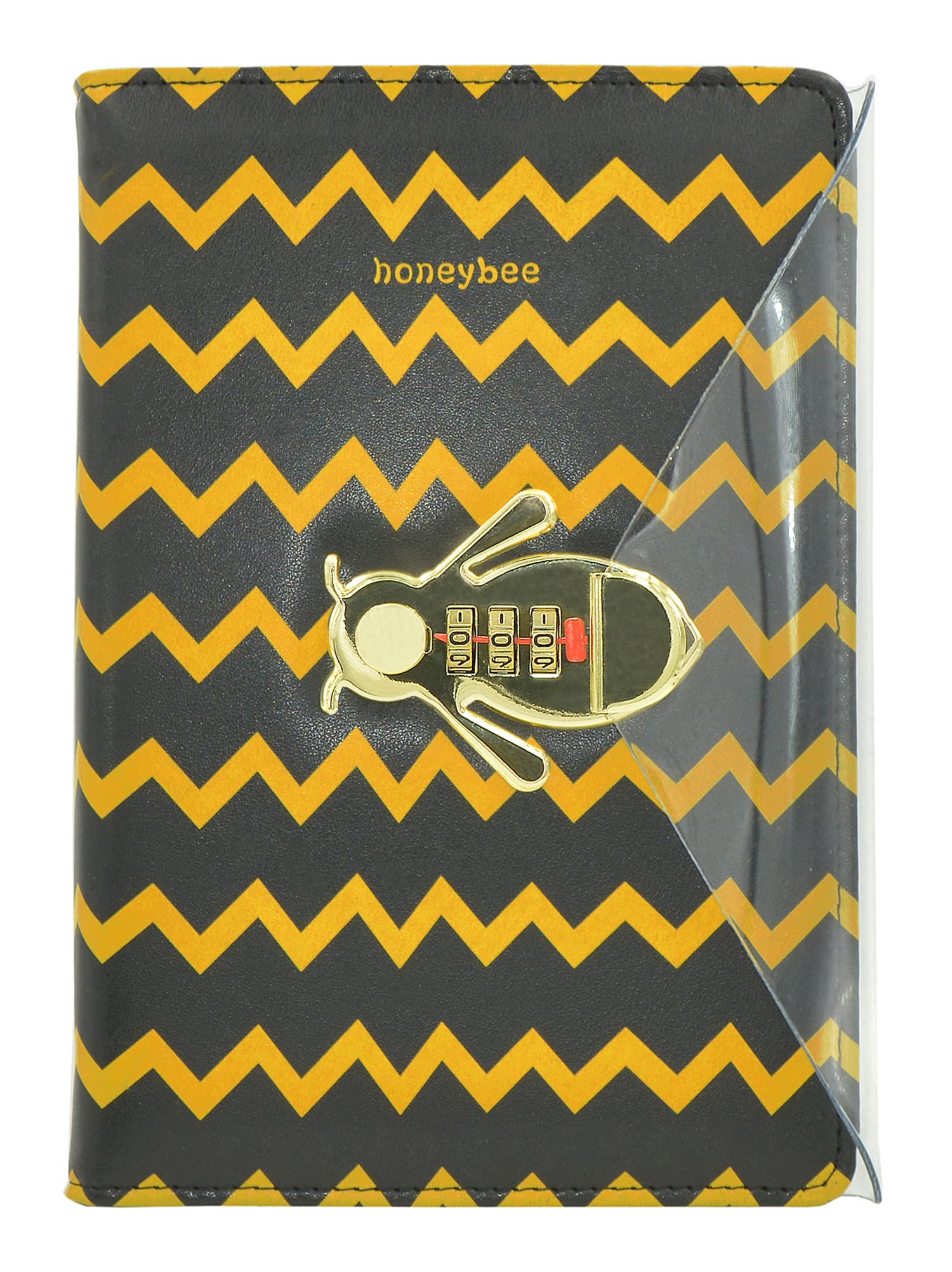 NectaRoy A5 Lockable Diary, Bee-Shaped Lock Travel Journal, PU Leather Password Notebook, Sketchbook Office School Supplies Student Stationery Birthday Gift, Pen Holder&Card Slots, 210x145mm