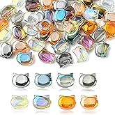 MakemadeDIY 40Pcs Cat Glass Beads for Jewelry Making 8 Colors Electroplate Animal Cat Head Crystal Loose Spacer Beads for Bracelets Necklaces Earrings Crafting