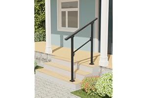 Titeck Hand Rails for Outdoor Steps, 3 Step Handrail, Stair Railing Indoor, Hand Rails for Indoor Stairs & Wrought Iron Handrails for Outdoor Steps for Porch/Deck, Black