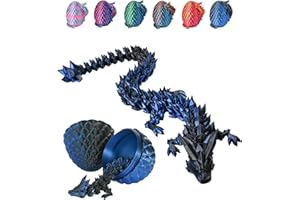 GEMMICHO 12" 3D Printed Dragon with Egg, 3D Printed Dragon Eggs with Dragon Inside, Office Desk Decor & Collectible, Fidget Stress Relief, Fidget Toy, Easter Eggs & Basket Stuffers (Laser Blue)