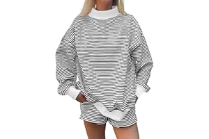 Aiybao Women Oversized Mockneck Sweatshirt Striped Long Sleeve Shirt Pullover Sweatshirts Fall Winter Lounge Tops