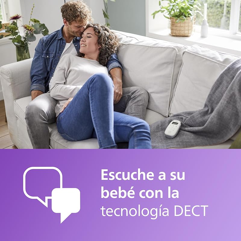 Philips Avent vigilabebés con Audio DECT con luz Nocturna y Canciones de Cuna, intercomunicador bidireccional, 330 m de Alcance y 18 h de Uso, conexión Segura, Sensor de Temperatura, SCD713/26