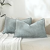 Stellhome Set of 2 Super Soft Textured Decorative Pillow Covers Lumbar Chenille Throw Pillow Covers Accent Solid Cushion Cover for Couch Sofa Bedroom Living Room 12x20 Inch, Aqua Haze