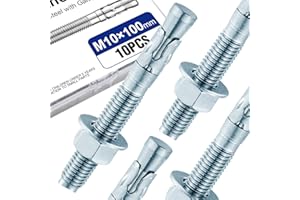 Usdrwam 10Pcs 3/8" × 4" Concrete Anchor Bolts, Zinc Plated Carbon Steel Wedge Anchors for Cement, Brick, and Masonry