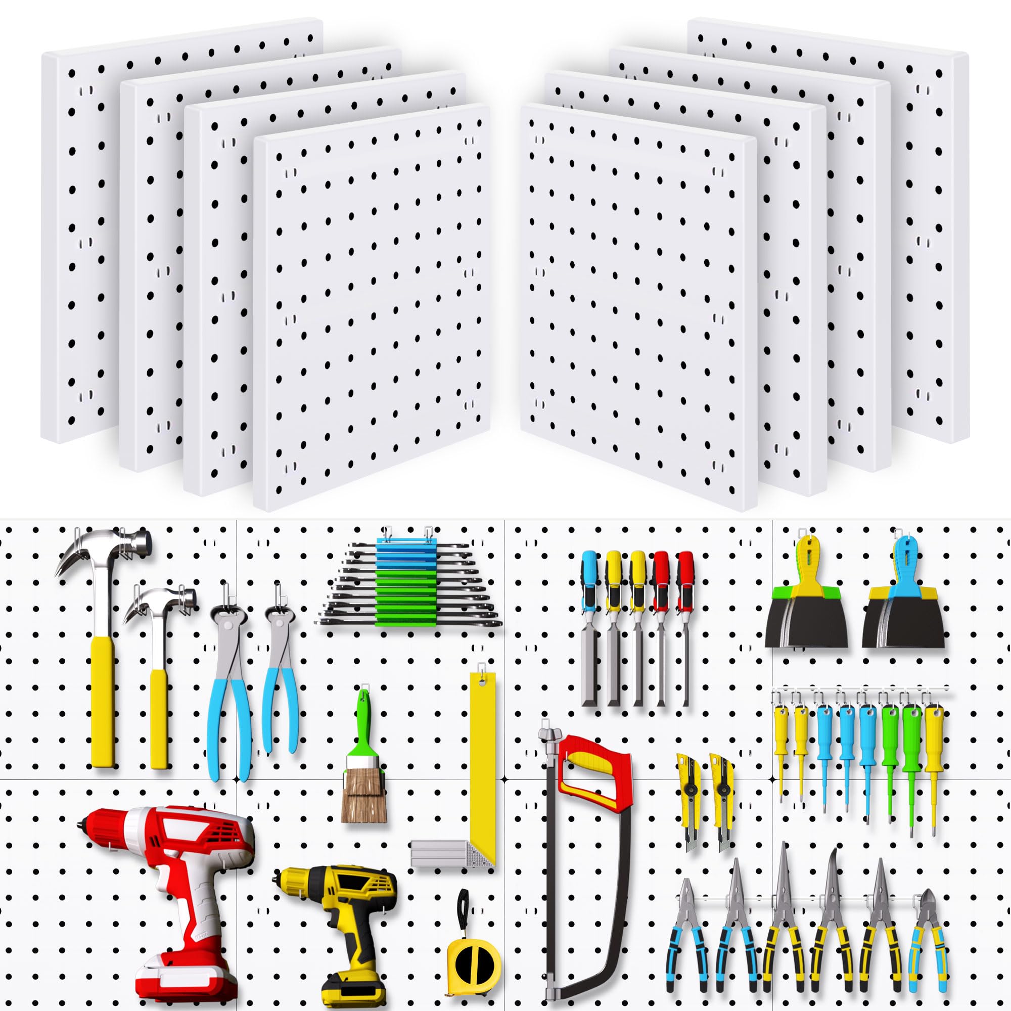 Photo 1 of LANSI 8PCS Pegboard Wall Organizer Panels, White Pegboard Wall Mount for Craft Room, Garage, Kitchen, Living Room, Bathroom, and Study Room, Peg Boards for Walls Easy to Install