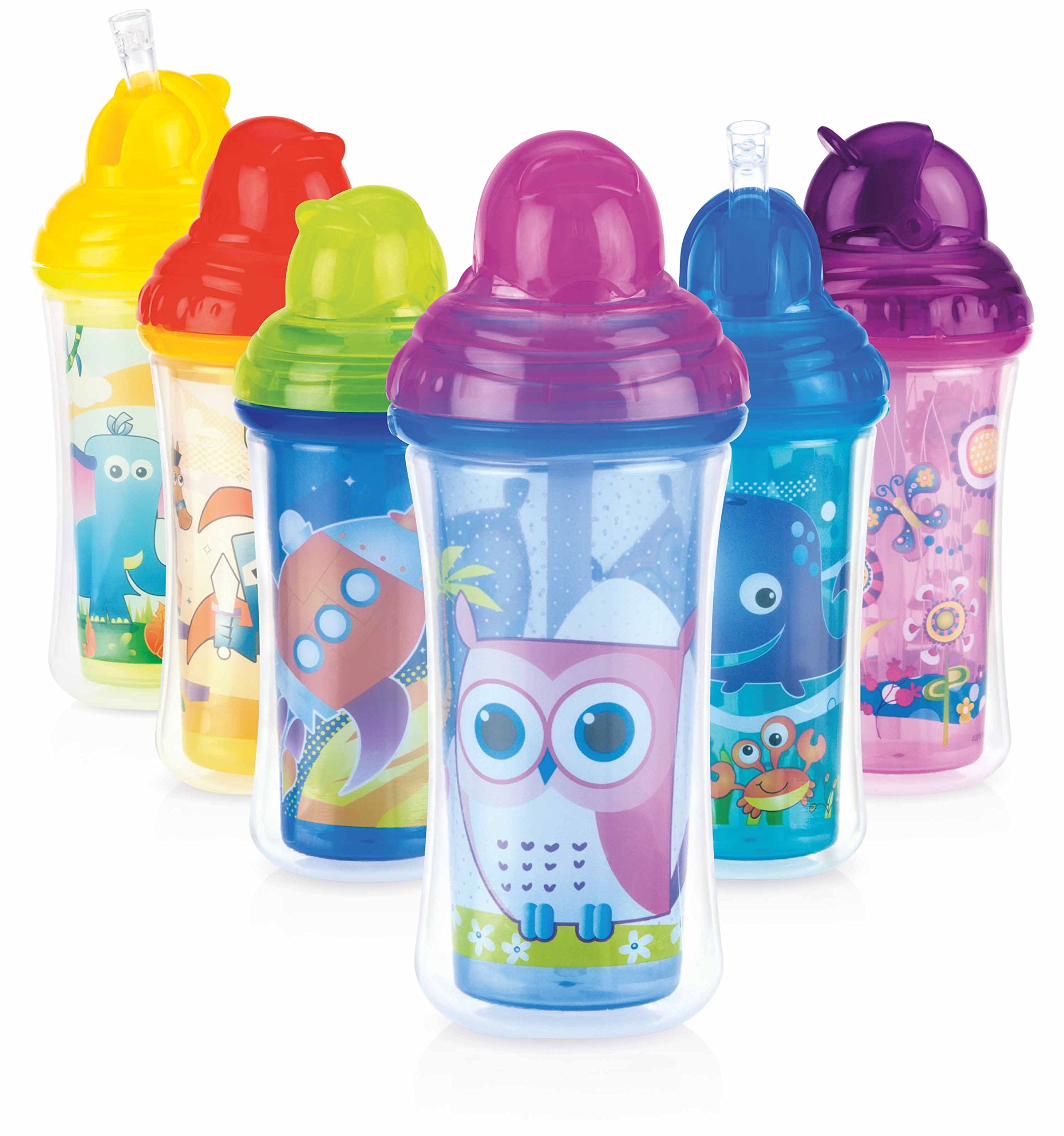 Nûby Flip It Polypropylene Beaker with Hygienic Closure/Anti-Drip Straw 300ml 12+ Months - Random Colour