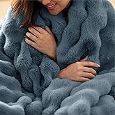 Bedsure GentleSoft Fluffy Fuzzy Greyish Blue Throw Blanket, Soft Cozy Fleece Faux Fur Blanket for Couch, Blue Room Decor Minky Velvet Bed Cover, Thick Warm Plush Birthday Gifts for Women Men Over 60