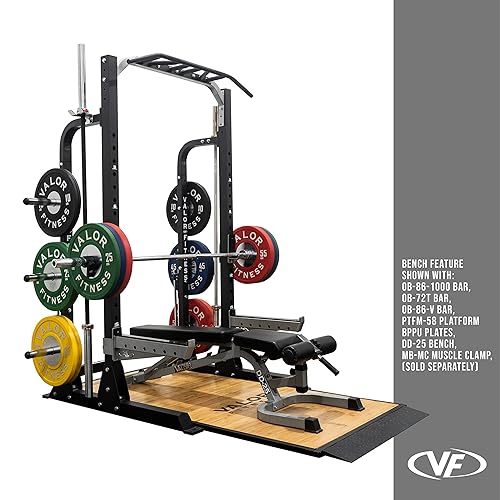 Valor Fitness Power Rack Squat Stand Multi Grip Pull Up Bar with  Adjustable Height, Plate Storage, and Resis
