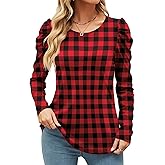 Ivicoer Women's Puff Sleeve Crew Neck Tunic Tops Casual Cute Loose Fit T Shirts Soft Work Floral Print Blouses S-XXL