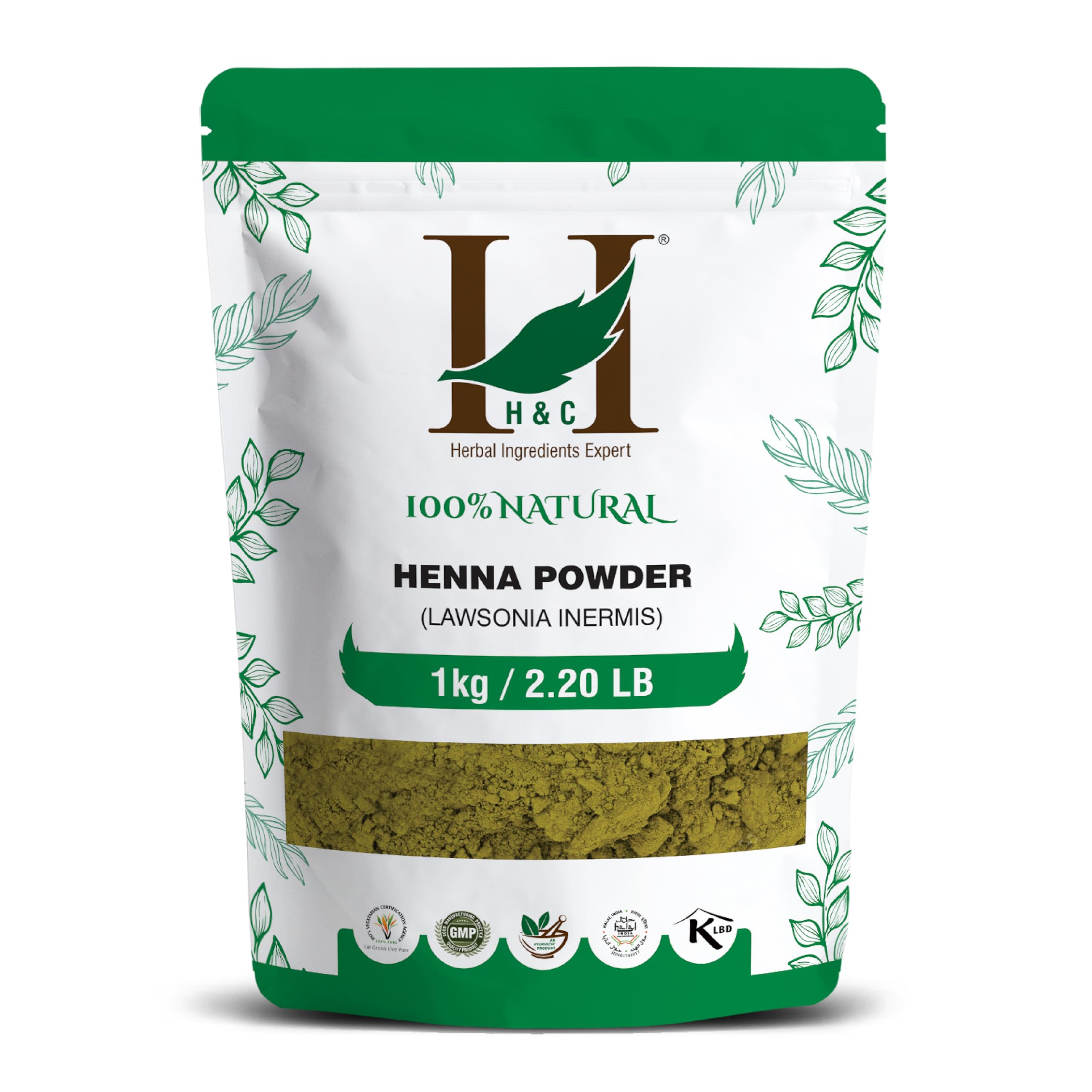 H&C 100% Pure Natural Henna Powder (Lawsonia Inermis) 1Kg (pack | For Hair