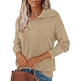 Zenlonr Women's Sweaters 2025 Fall Winter Lapel V Neck Knit Sweater Long Sleeve Casual Soft Pullover Jumper Tops
