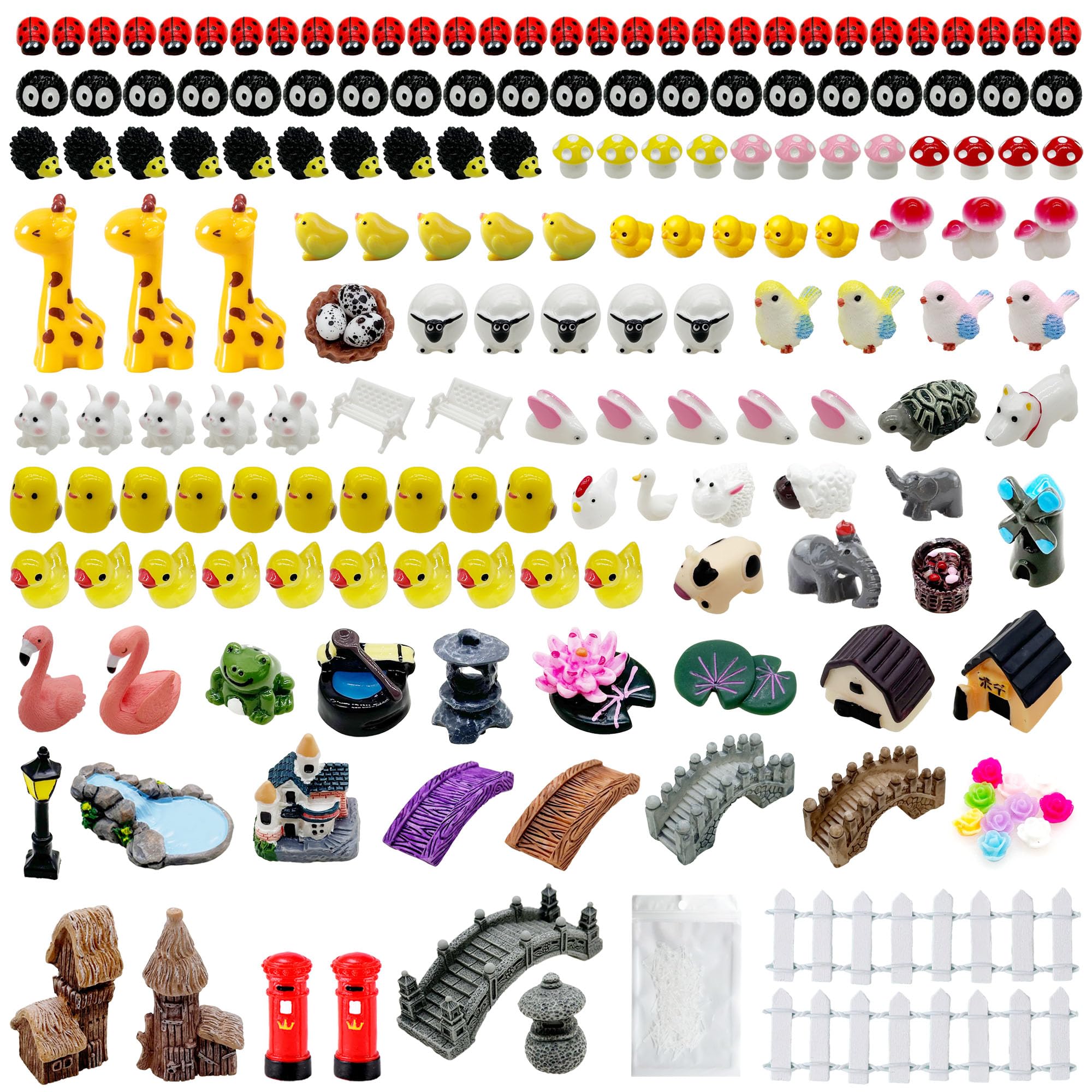 Attuslla 170 PCS Fairy Garden Accessories Outdoor, Mini House Mini Animal Fairy Garden Supplies Micro Landscape Decoration for DIY Craft Garden Decoration