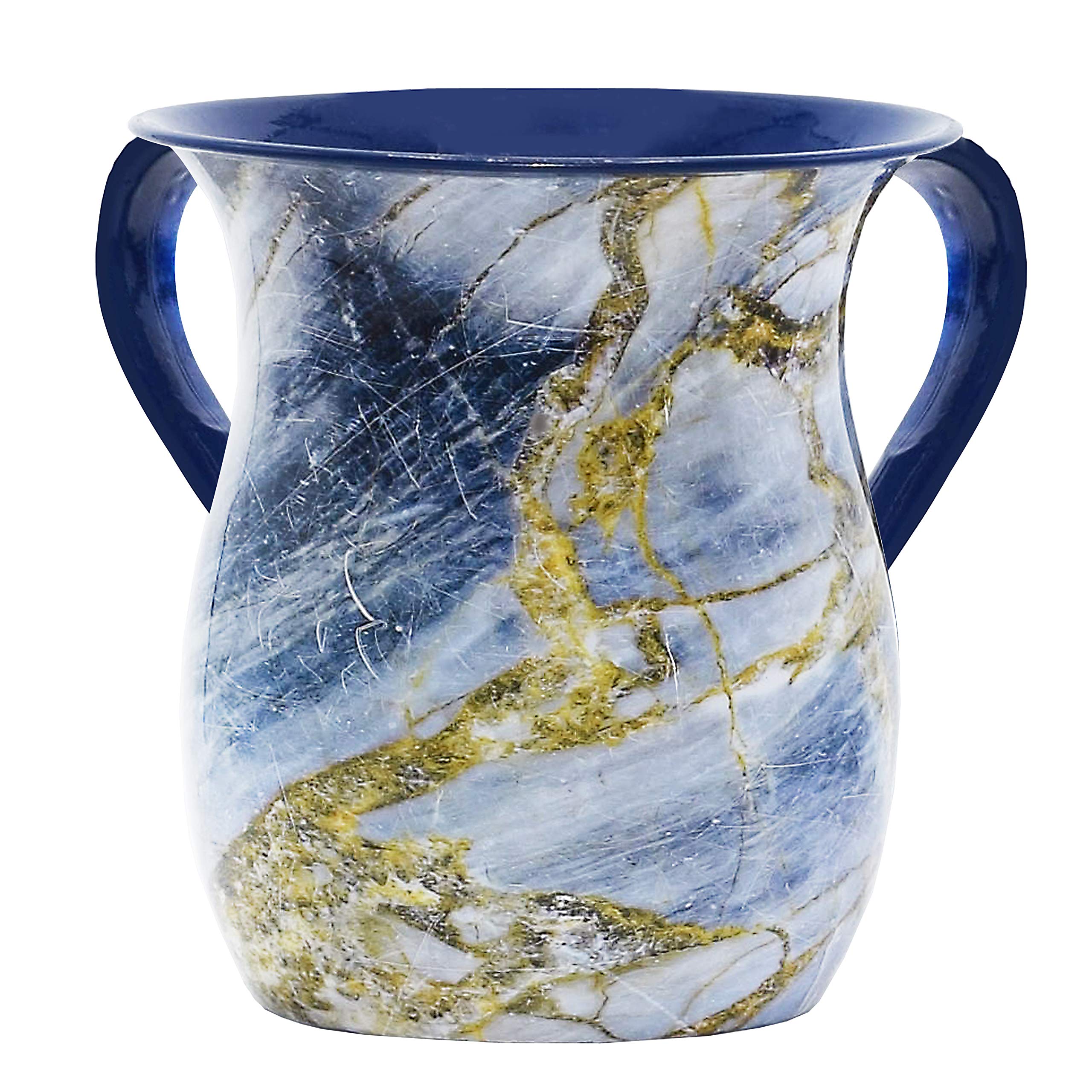 The Kosher Cook Stainless Steel Netilat Yadayim Cup – Blue and Gold Stone Painted Design - Looks Like Ceramic - Rust, Break and Crack Proof Negel Vasser Cup - Judaica Gift Collection